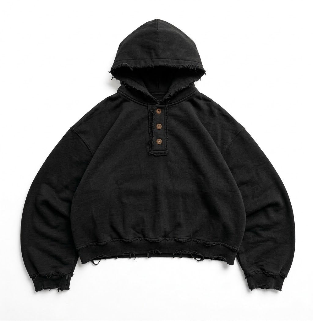 Henley Hoodie — Black