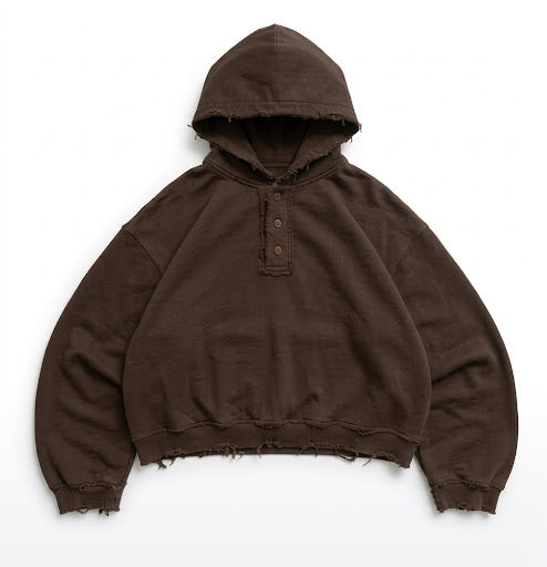 Henley Hoodie — Brown
